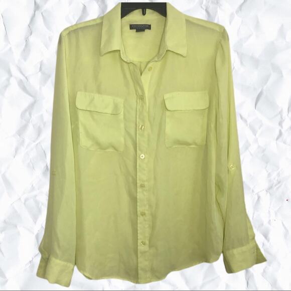 Covington Essentials semi-sheer yellow lime blouse - size large - Picture 1 of 3
